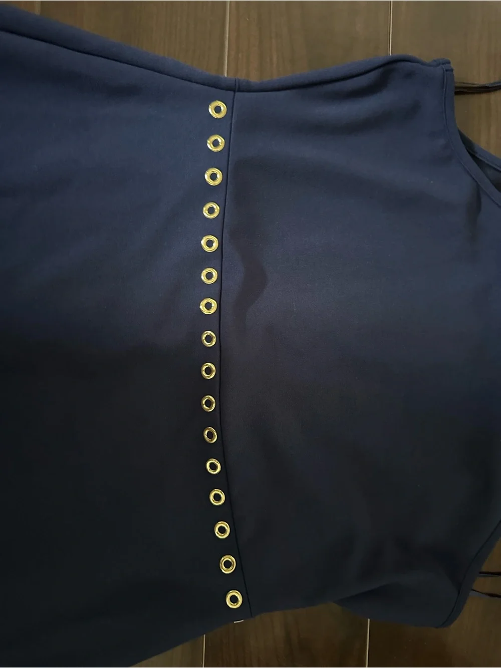 Michael Kors Navy A-Line Dress with Gold Eyelet Trim